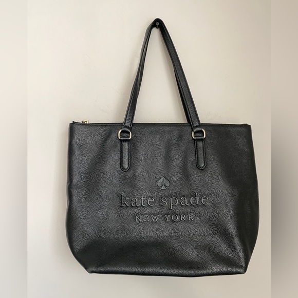 Kate Spade Larchmont Avenue Logo Penny Black Leather Tote Bag $399 - Picture 3 of 12